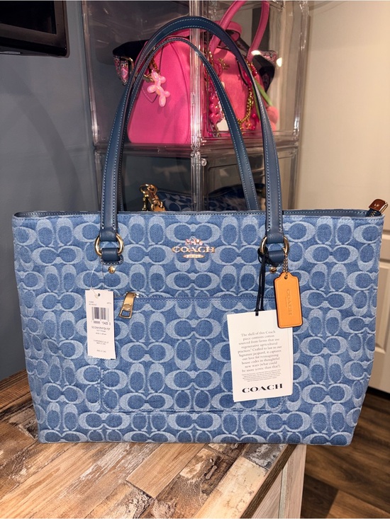 Coach Handbags - Coach Signature Denim Station Tote Bag in Blue